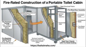 Rockwool sandwich panel construction used in fire rated portable toilets