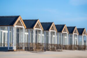 cabins on a sand beach