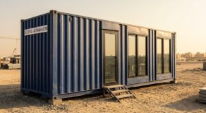 Modified shipping container office used as a site office in Dubai