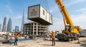 Crane installation of a unit from a licensed porta cabin supplier in Dubai