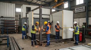 Baitalmaha team manufacturing a custom container site office in-house