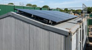 Eco-friendly container site office with insulated panels and rooftop solar setup