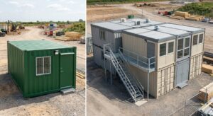 Single unit vs multi-container site office configurations compared side by side