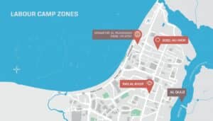Dubai labour camp zones map - Sonapur, DIP, Jebel Ali, Ras Al Khor, Al Quoz location guide