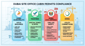Dubai site office cabin permits compliance DM Trakhees DCD DEWA