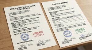 Fire safety certification document for ADNOC-compliant portacabins