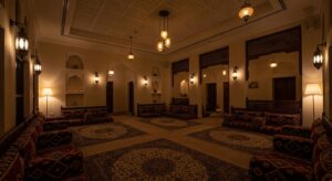 Majlis hall interior lighting design in the evening