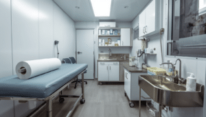 professional interior photograph of a portacabin site clinic