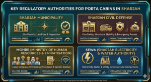 Porta cabin permit authorities Sharjah - Municipality, Civil Defense, MOHRE, SEWA