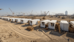 Porta cabin site offices on a large Dubai construction project