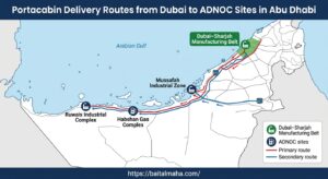 Portacabin delivery routes from Dubai to ADNOC sites in Abu Dhabi