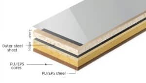 Sandwich panel insulation cross-section for Dubai labour camp cabin - PU core vs EPS core comparison