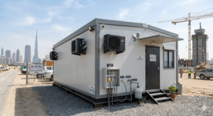 Self-sufficient site office cabin Dubai with WC and pantry