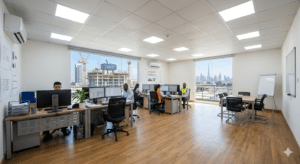 Site office cabin interior finish Dubai prefab workstation