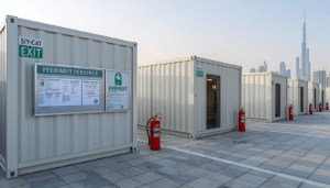 properly organised and permitted portacabin installation on a Dubai construction site