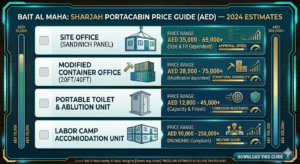 showing the key portacabin types in a visual list format with their price ranges clearly displayed