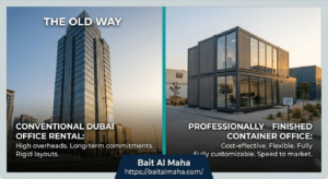 traditional Dubai office tower exterior