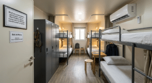Staff accommodation portacabin interior - Bait Al Maha labour camp unit for Sharjah construction projects