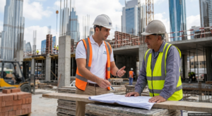Bait Al Maha project manager or consultant in discussion with a contractor on a Dubai construction site