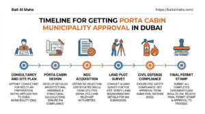 Timeline for getting porta cabin municipality approval in Dubai.