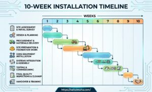A simple Gantt-style graphic showing the 10-week installation timeline