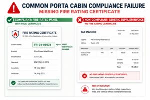 Common porta cabin compliance failure - missing fire rating certificate