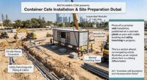 Container cafe foundation and site preparation Dubai
