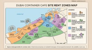 Container cafe site rent zones Dubai map
