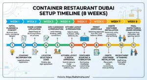 Container restaurant Dubai setup timeline 8 weeks