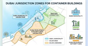 Dubai Municipality and Trakhees jurisdiction zones for container buildings