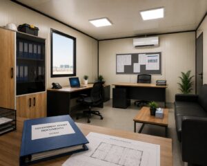 Government-grade site office cabin interior Dubai
