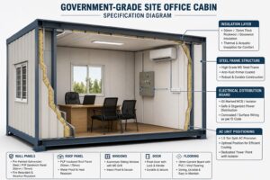 Government-grade site office cabin specification diagram