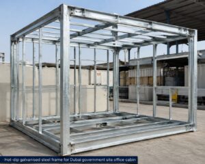 Hot-dip galvanised steel frame for Dubai government site office cabin