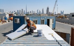 Insulation and reflective roof coating on a Dubai container office