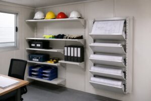 document and PPE storage in a site office cabin
