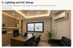 site office cabin lighting and air conditioning setup
