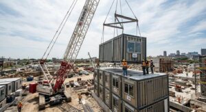 upper-floor cabin unit onto a stack