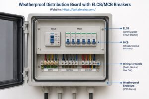 weatherproof distribution board with ELCBMCB breakers