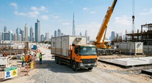 Site office cabin delivery and installation for a Dubai construction project