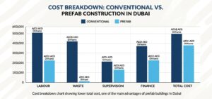 Cost breakdown chart showing lower total cost, one of the main advantages of prefab buildings in Dubai